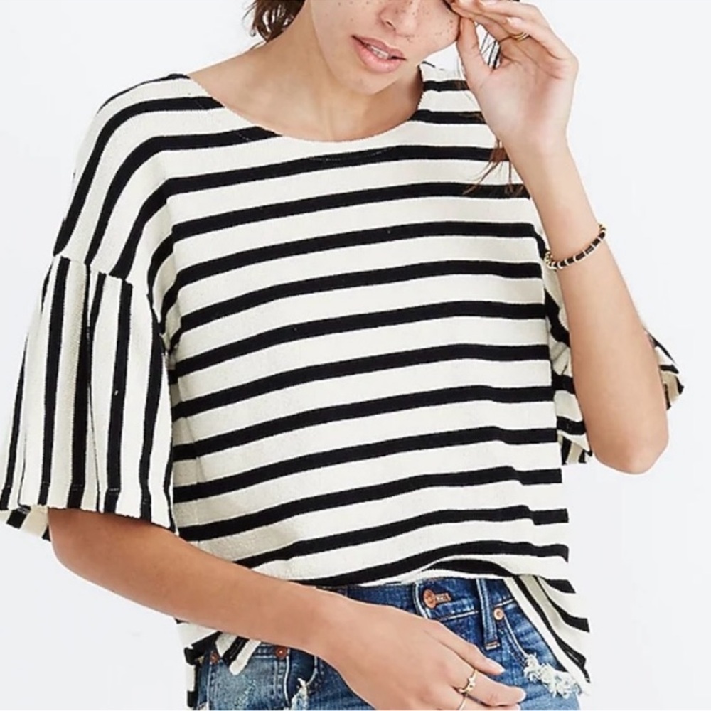 Madewell Black and White Striped Short Sleeve Tee